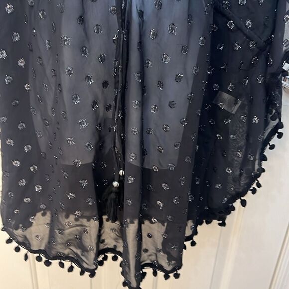 Club Z Collection Swim Coverup Size Large Black Silver Metallic Drawstring Waist - Picture 3 of 6